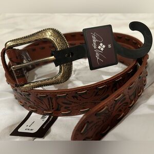 PATRICIA NASH Tooled Leather Belt with Engraved Buckle